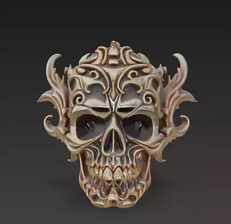 Ornamental Fantasy Skull Sculpture 3D Model - Gothic  3D print model