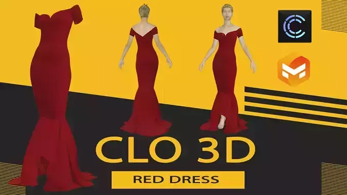 red dress Marvelous Designer or Clo3D ZPRJ