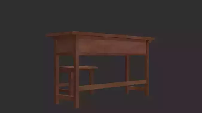 Modern Study Table 3D Model with Detailed Wooden