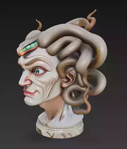 Medusa Bust Stylized Snake Hair Sculpture Fantasy Mythology 3D print model
