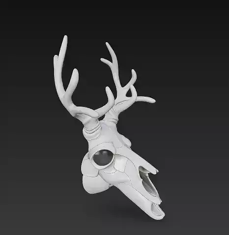Deer Skull Sculpture with Antlers 3D Model
