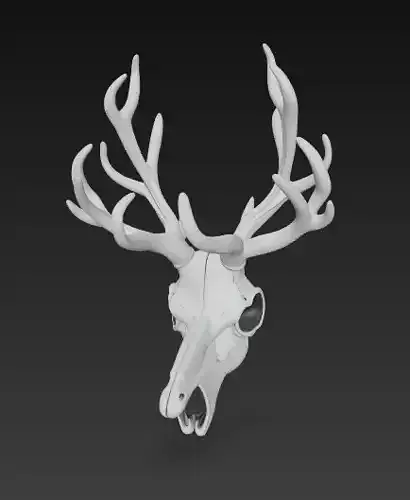 Stylized Deer Skull with Antlers 3D Model Fantasy Sculpture