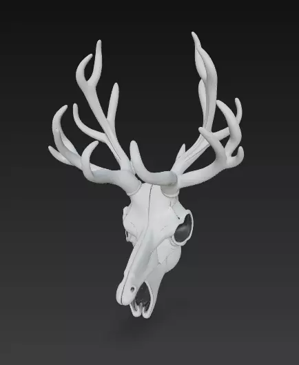 Stylized Deer Skull with Antlers 3D Model Fantasy Sculpture 3D print model_0