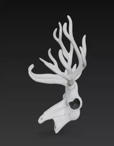 Stylized Deer Skull with Antlers 3D Model Fantasy Sculpture 3D print model_3