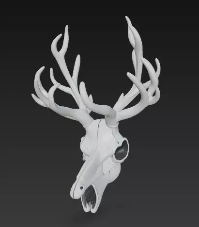 Stylized Deer Skull with Antlers 3D Model Fantasy Sculpture 3D print model_1