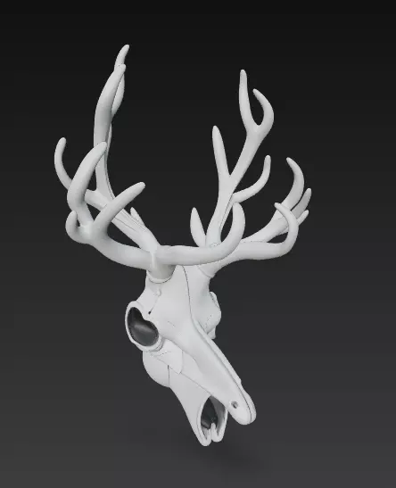 Stylized Deer Skull with Antlers 3D Model Fantasy Sculpture 3D print model_7