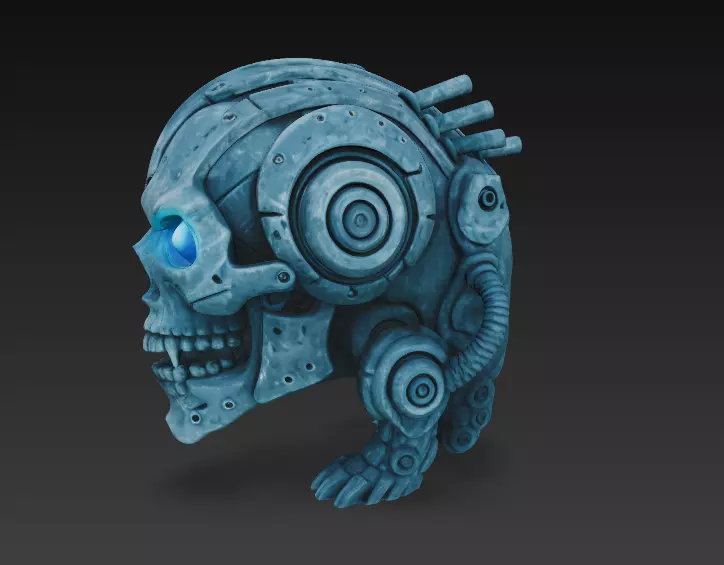 Cybernetic Skull 3D Model - Sci-Fi Mech Skeleton Bust 3D print model_7