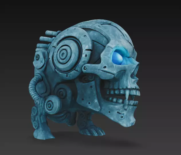Cybernetic Skull 3D Model - Sci-Fi Mech Skeleton Bust 3D print model_6