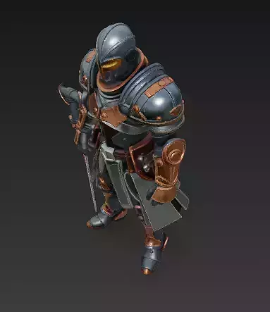 Horned Warrior Champion with Axe Armor 3D Model