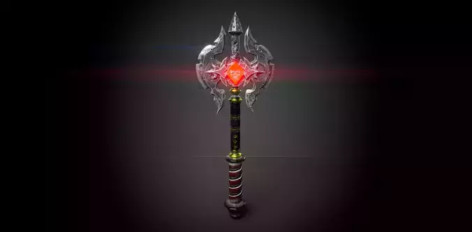 Fantasy Battle Axe with Glowing Gem game Ready PBR Weapon