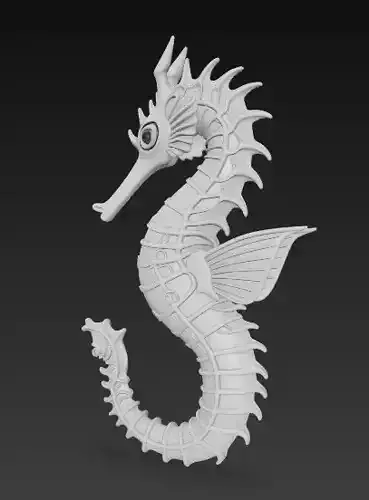 Fantasy Seahorse 3D Model- Stylized Ocean Creature Sculpture 3D print model