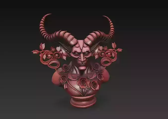 Demon Bust with Roses and Horns - Stylized 3D Model