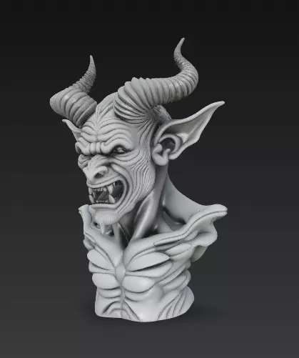 Stylized Demon Bust Sculpture-High Detail 3D Model 3D print model_7