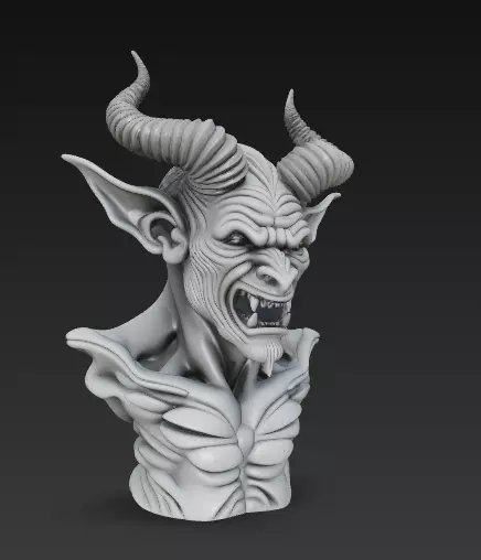 Stylized Demon Bust Sculpture-High Detail 3D Model 3D print model_5