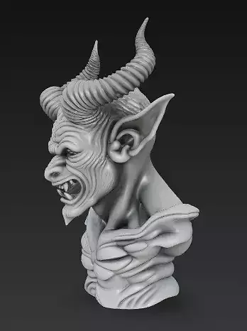 Stylized Demon Bust Sculpture-High Detail 3D Model