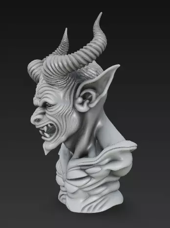 Stylized Demon Bust Sculpture-High Detail 3D Model 3D print model_0