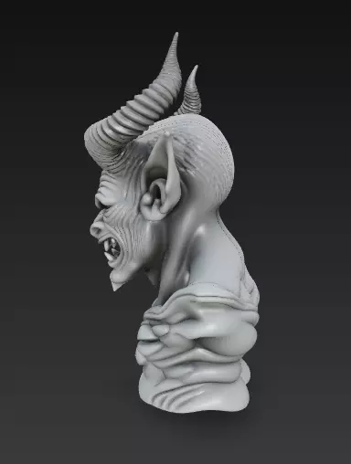 Stylized Demon Bust Sculpture-High Detail 3D Model 3D print model_1