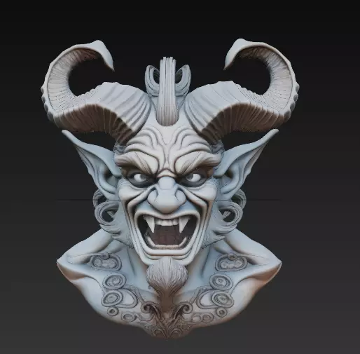 Demonic Horned Bust 3D Model-Dark Fantasy Sculpture 3D print model_1