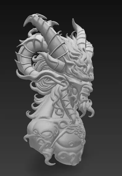 Demonic Horned Bust 3D Model-Dark Fantasy Sculpture 3D print model_15
