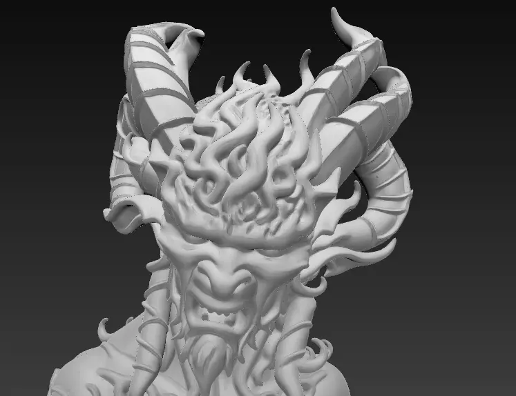 Demonic Horned Bust 3D Model-Dark Fantasy Sculpture 3D print model_9
