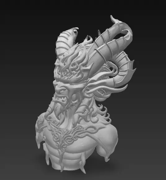 Demonic Horned Bust 3D Model-Dark Fantasy Sculpture 3D print model_13