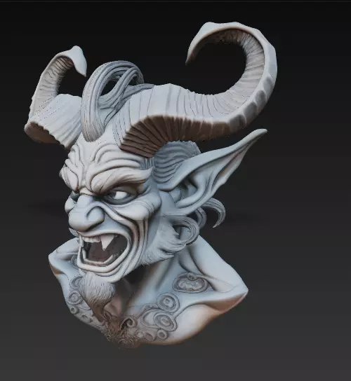 Demonic Horned Bust 3D Model-Dark Fantasy Sculpture 3D print model_3