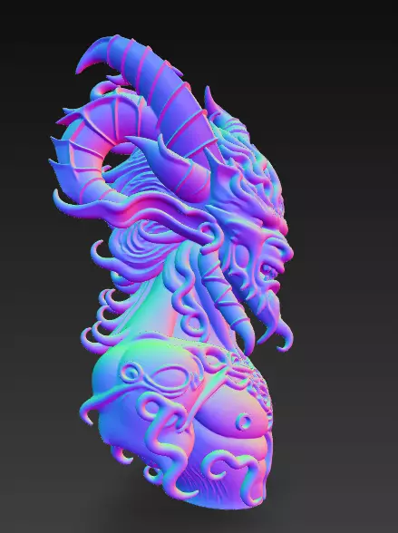 Demonic Horned Bust 3D Model-Dark Fantasy Sculpture 3D print model_17