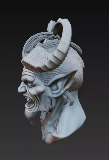 Demonic Horned Bust 3D Model-Dark Fantasy Sculpture 3D print model_5