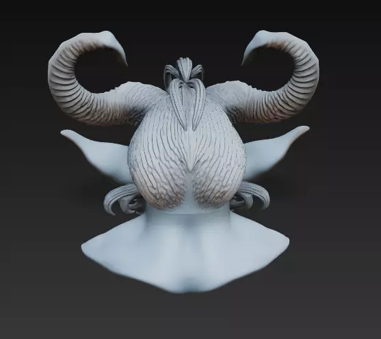 Demonic Horned Bust 3D Model-Dark Fantasy Sculpture 3D print model_8