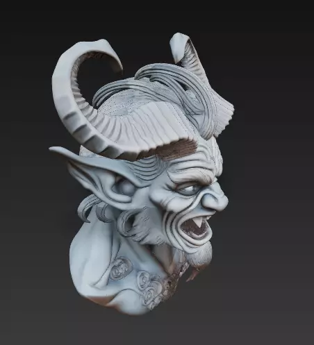 Demonic Horned Bust 3D Model-Dark Fantasy Sculpture 3D print model_4