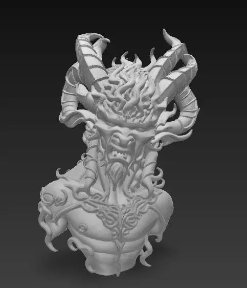 Demonic Horned Bust 3D Model-Dark Fantasy Sculpture 3D print model_11