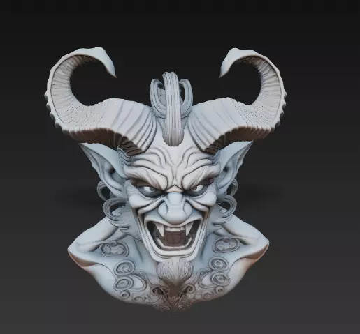 Demonic Horned Bust 3D Model-Dark Fantasy Sculpture 3D print model_7