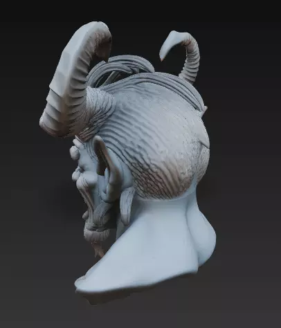 Demonic Horned Bust 3D Model-Dark Fantasy Sculpture 3D print model_6