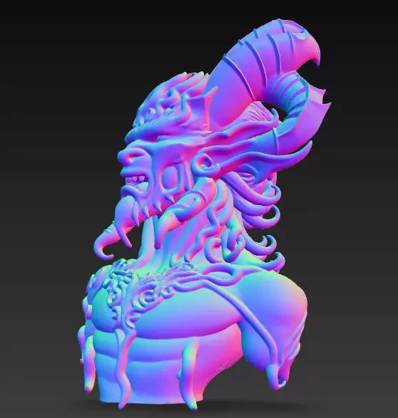 Demonic Horned Bust 3D Model-Dark Fantasy Sculpture 3D print model_16