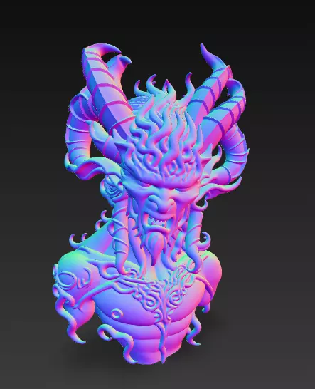 Demonic Horned Bust 3D Model-Dark Fantasy Sculpture 3D print model_18