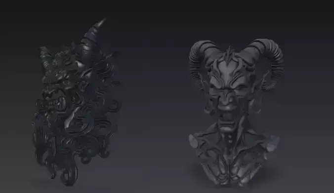 Demon Sculpture - Horned Devil Busts-Dark Mask