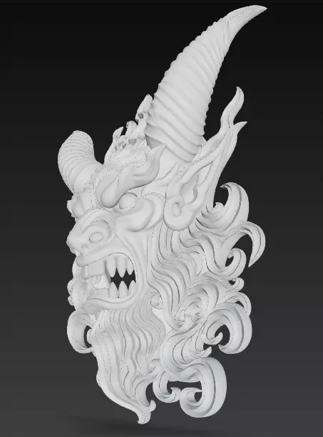 Stylized Demon Mask and Bust Sculpture 3D print model_18