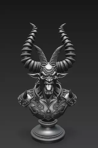 Stylized Demon Mask and Bust Sculpture 3D print model_8