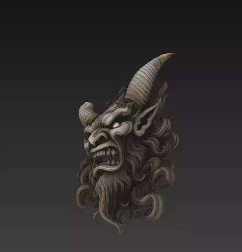 Stylized Demon Mask and Bust Sculpture 3D print model_11