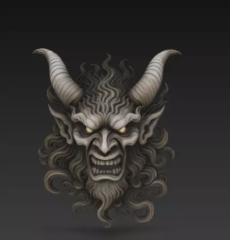 Stylized Demon Mask and Bust Sculpture 3D print model_16