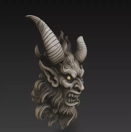 Stylized Demon Mask and Bust Sculpture 3D print model_15