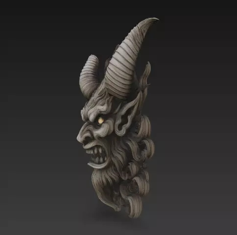 Stylized Demon Mask and Bust Sculpture 3D print model_9