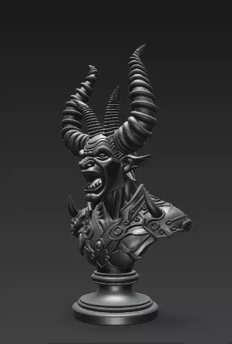 Stylized Demon Mask and Bust Sculpture 3D print model_1