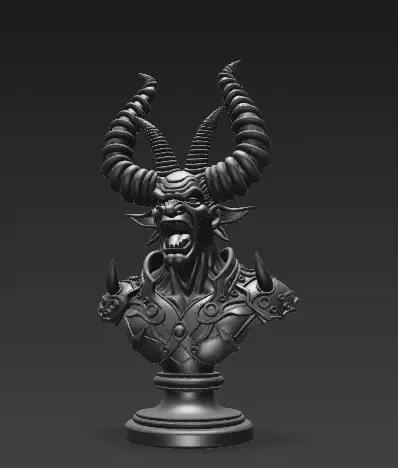 Stylized Demon Mask and Bust Sculpture 3D print model_10