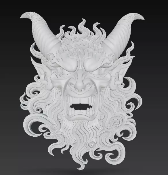 Stylized Demon Mask and Bust Sculpture 3D print model_20