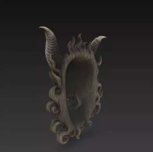 Stylized Demon Mask and Bust Sculpture 3D print model_12