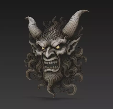 Stylized Demon Mask and Bust Sculpture 3D print model_2