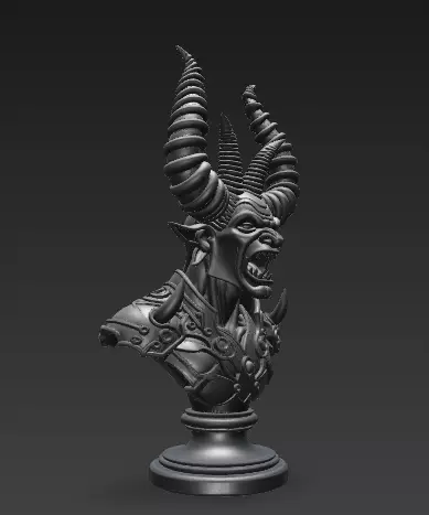 Stylized Demon Mask and Bust Sculpture 3D print model_4