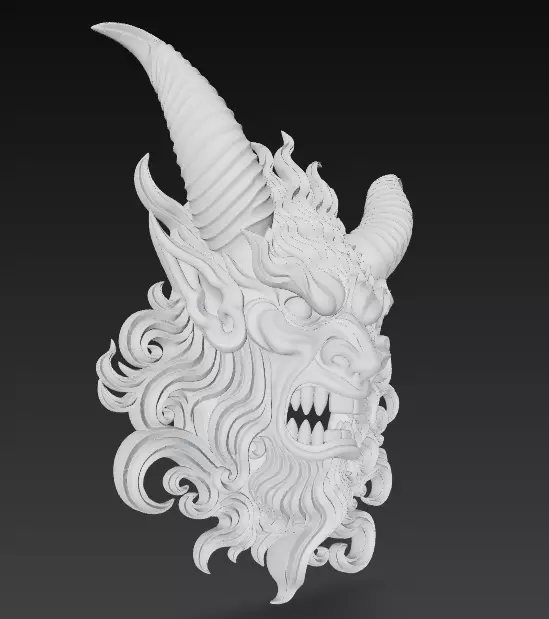 Stylized Demon Mask and Bust Sculpture 3D print model_19