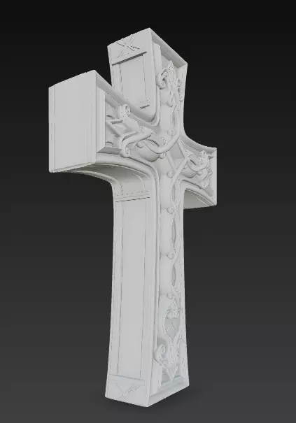 Ornamental Cross 3D Model - Stylized Decorative Sculpture 3D print model_1